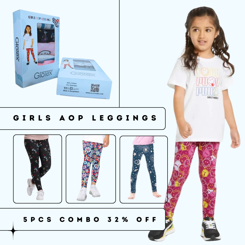 Girls All Over Print Leggings 5PCS Combo Pack